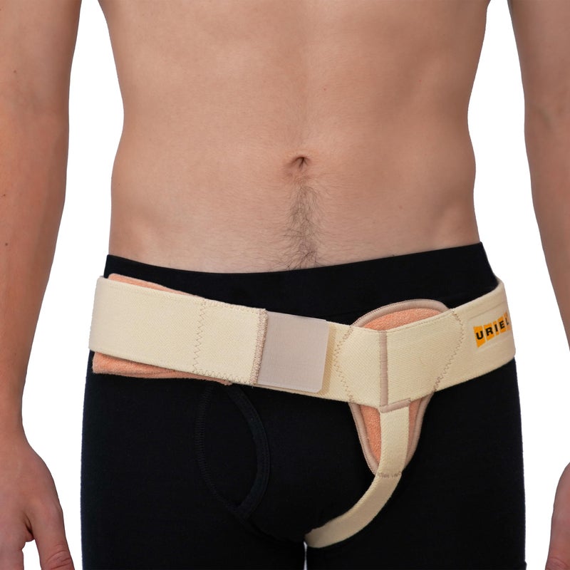 URIEL Left Side Hernia Belts for Men - Inguinal Hernia Belt for Men, Pre and Post Surgery Truss, Size Medium, Cream (35.3-39.5 Inches) - Image 1